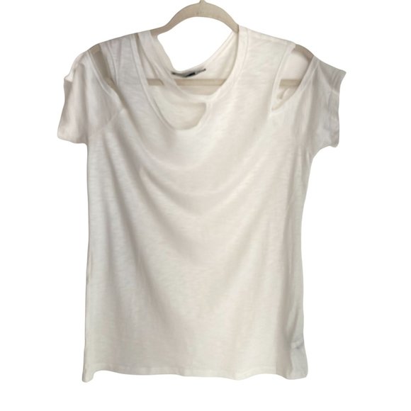 Boston Proper White Cold Shoulder Short Sleeve Cut Out Tee Shirt M - Picture 1 of 7